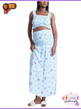 Smocked Crop Tank Top and High Waisted Pregnancy Maxi Skirt Set